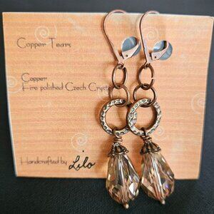 Handcrafted Copper Fire Polished Faceted Czech Crystal Earrings